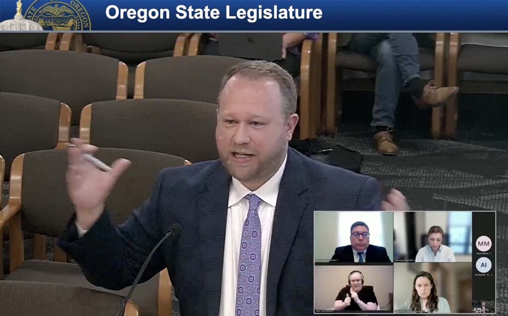David Carter of EIA testifying before the Oregon Senate Judiciary Committee public hearing on House Bill 3865A on April 24, 2025.
