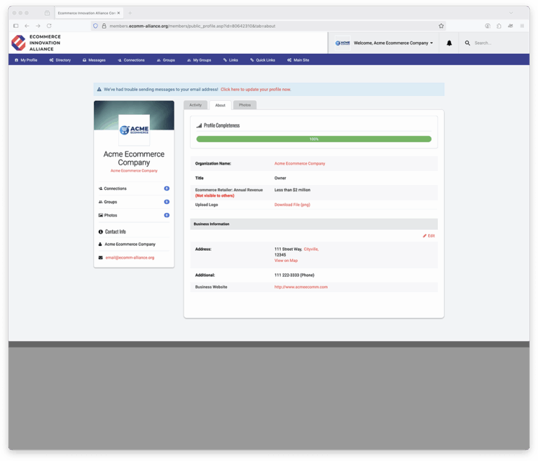 Ecommerce Innovation Alliance (EIA) member portal home srcreenshot